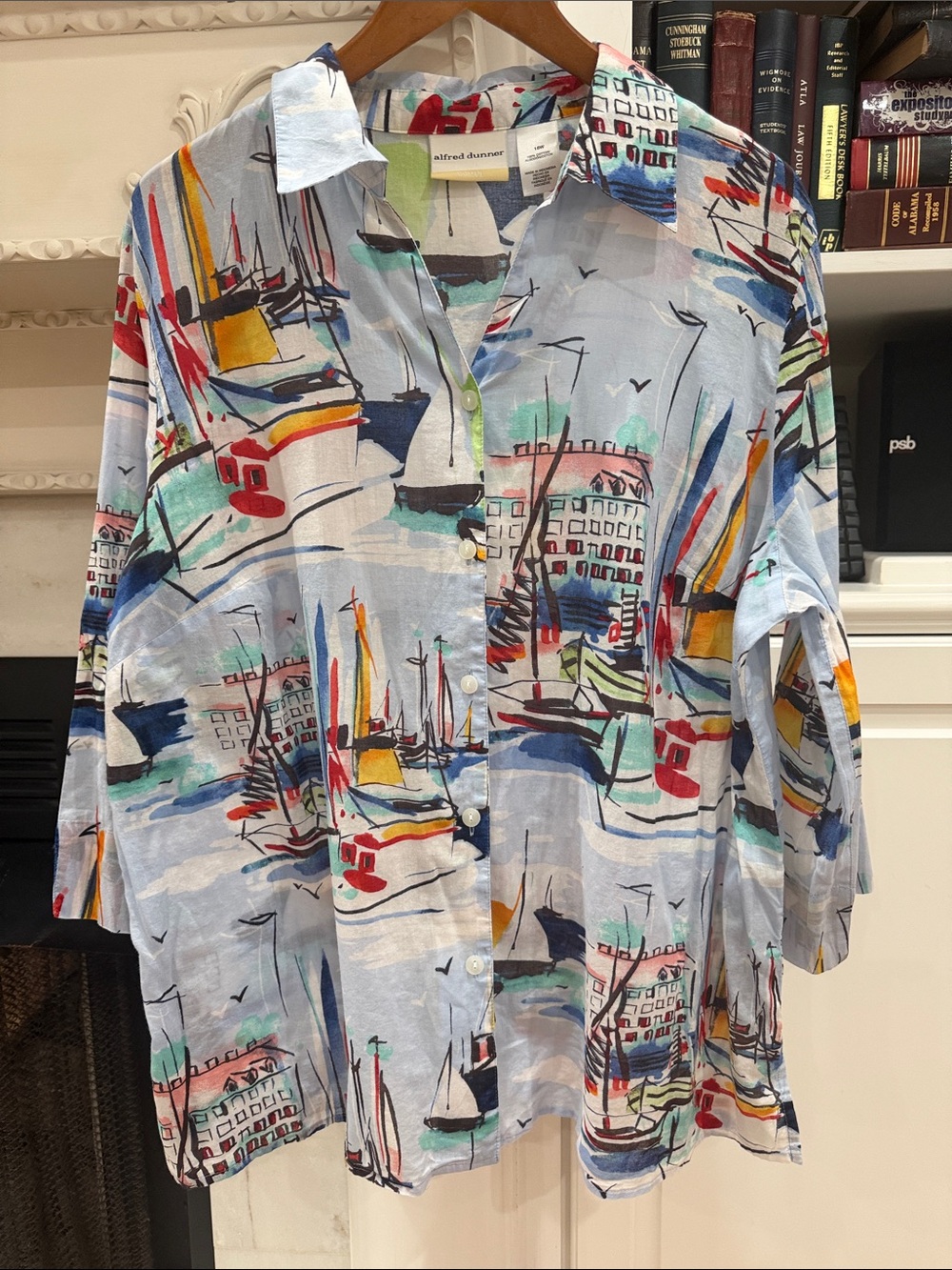 Alfred Dunner Nautical Sailboat Cotton Button Up Blouse Shirt Plus Size 18W